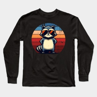 Cool Retro Raccoon in Sunglasses 70s 80s 90s Funny Raccoon Long Sleeve T-Shirt